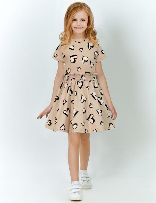 Костюм для девочки KETMIN HAPPY цв.Сердечки на бежевом (Футболка/Юбка)