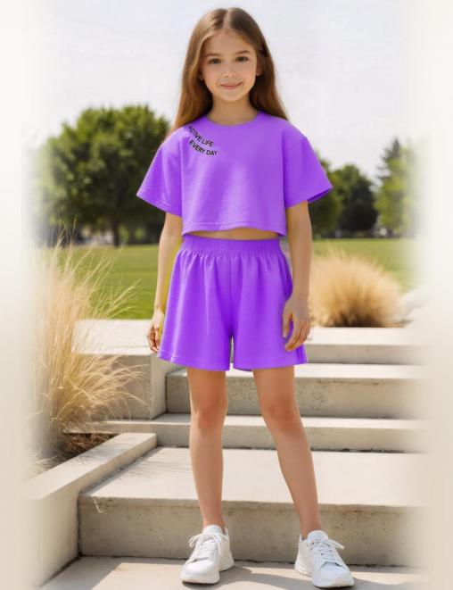 Костюм для девочки KETMIN MONACO цв.Сиреневый яркий (Футболка/Шорты)