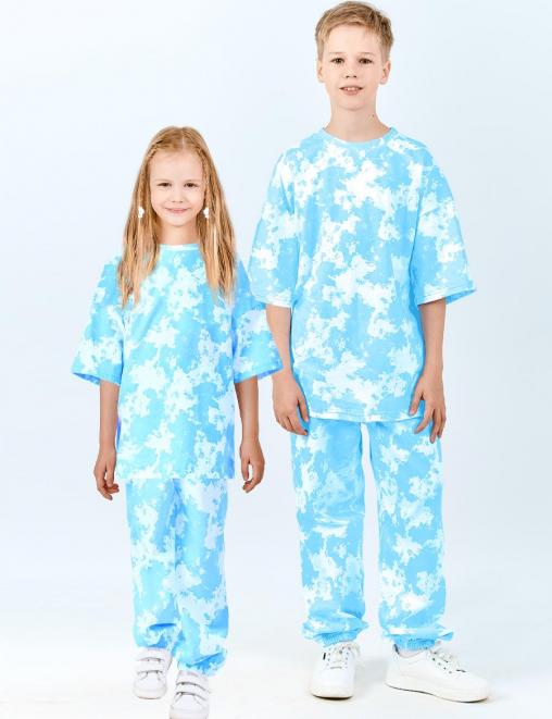 Костюм KETMIN СТИЛЛЯЖ цв.ТАЙ ДАЙ Голубой (Футболка/Брюки)