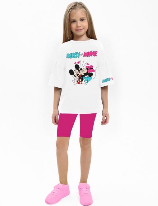 Костюм для девочки KETMIN МАЛИНА МИККИ И МИННИ LOVE цв.Белый/фуксия (Футболка/Велосипедки)