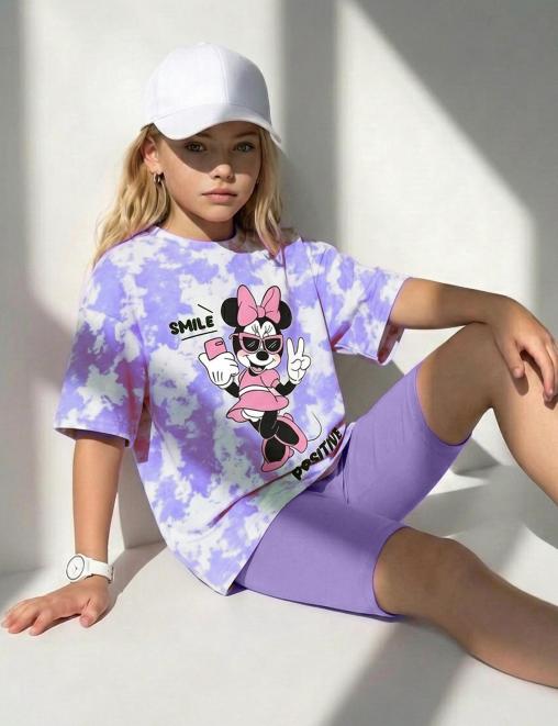 Костюм для девочки KETMIN МАЛИНА MINNIE POSITIVE цв.Тай Дай Сирень/сиреневый (Футболка/Велосипедки)