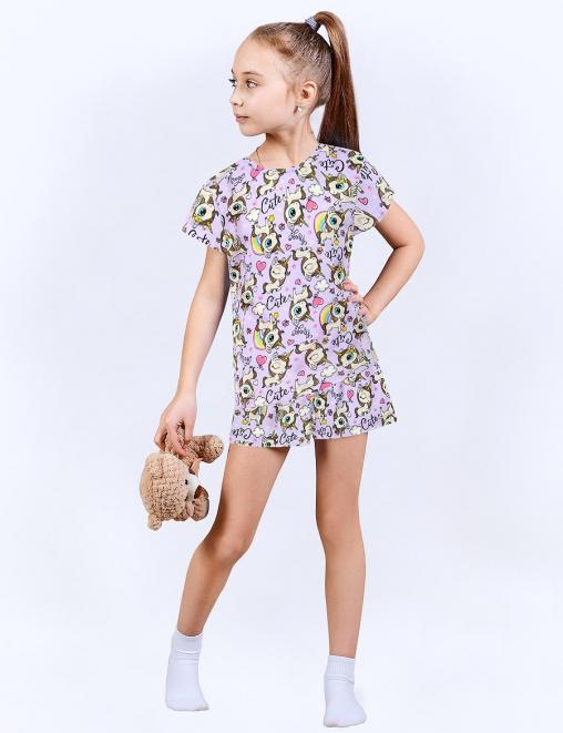 Пижама детская KETMIN DREAM МИЛЫЕ ЕДИНОРОГИ цв.Сиреневый /Футболка/Шорты/