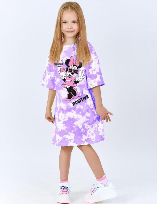 Платье-футболка для девочки KETMIN МАЙАМИ MINNIE POSITIVE цв.Тай Дай Сиреневый