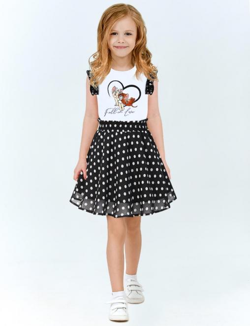 Костюм для девочки KETMIN КОНФЕТКА цв.Белый/Горох на черном