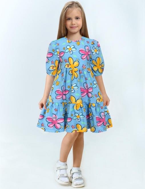 Платье для девочки KETMIN ЭФФЕКТ цв.Цветочная поляна голубой