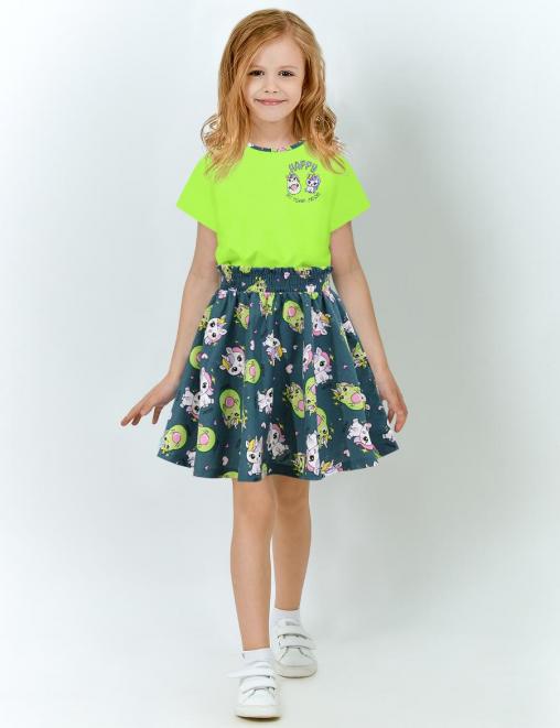 Костюм для девочки KETMIN HAPPY PR цв.Салатовый/Авокадо серый (Футболка/Юбка)