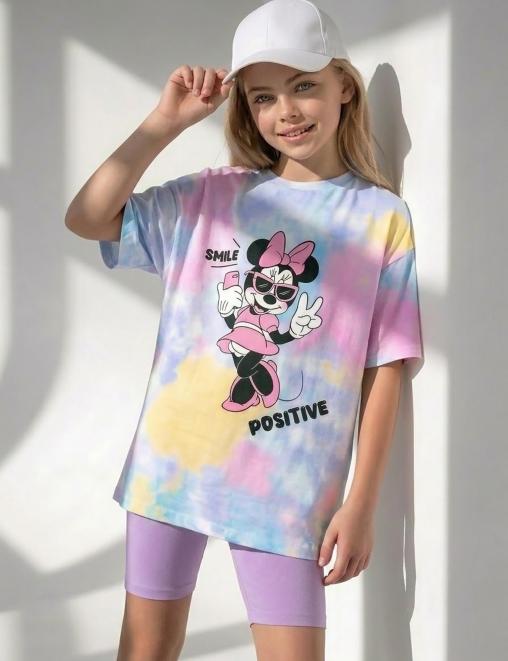 Костюм для девочки KETMIN МАЛИНА MINNIE POSITIVE цв.Тай Дай Неон/ сиреневый (Футболка/Велосипедки)