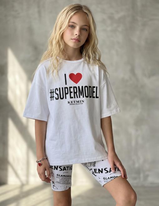 Футболка для девочки KETMIN #SUPERMODEL цв.Белый