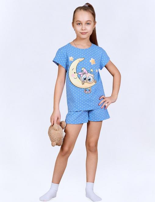 Пижама детская KETMIN DREAM СОВУШКА цв.Голубой/Белый горох (Футболка/Шорты)