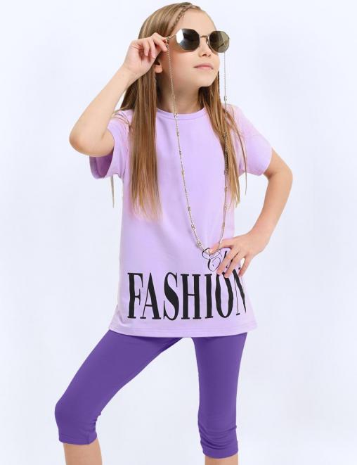 Костюм для девочки KETMIN FASHION Club цв.Сиреневый/Фиолетовый (Футболка/Бриджи)