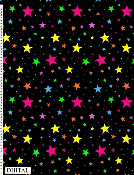 Кулирка с лайкрой ПЕНЬЕ Диджитал ш/полотно Звезды НЕОН черный