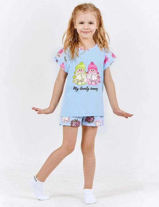 Пижама детская МАЛИНОВЫЕ СНЫ MY LOVELY BUNNY цв. Голубой (Футболка/Шорты)