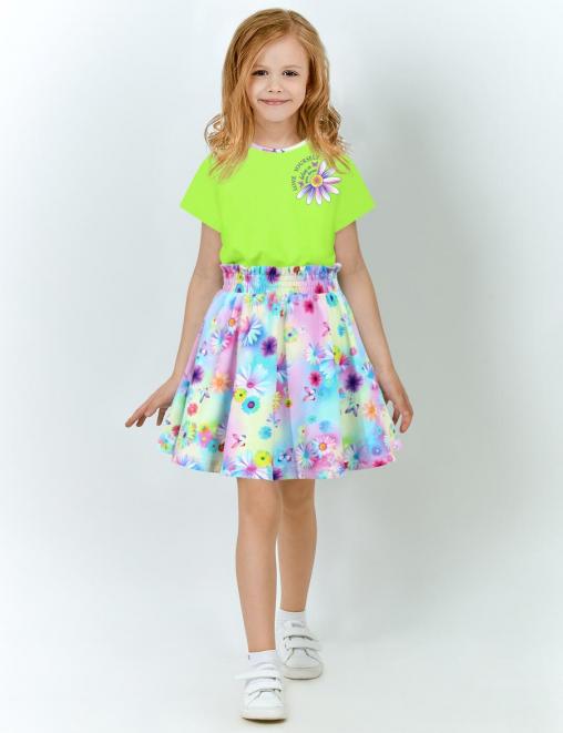 Костюм для девочки KETMIN HAPPY NICE цв.Лайм/Лето (Футболка/Юбка)