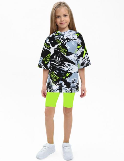 Костюм для девочки KETMIN МАЛИНА COMPACT цв.Мегаполис/салатовый (Футболка/Велосипедки)