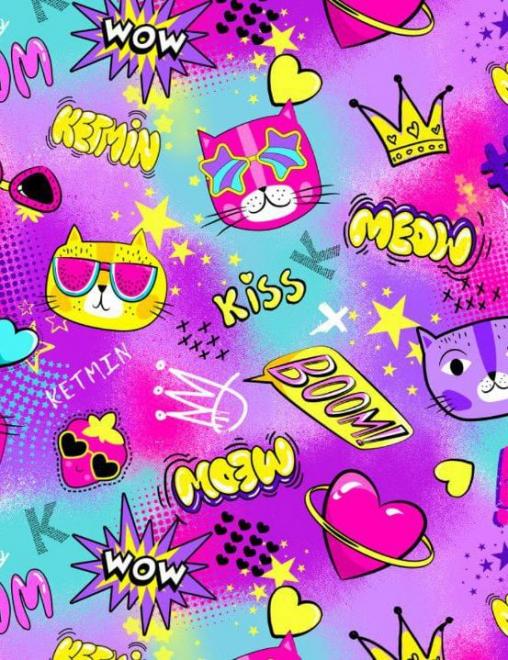 Кулирка хлопок ДИДЖИТАЛ ш/полотно КОТИКИ цв.Фукси