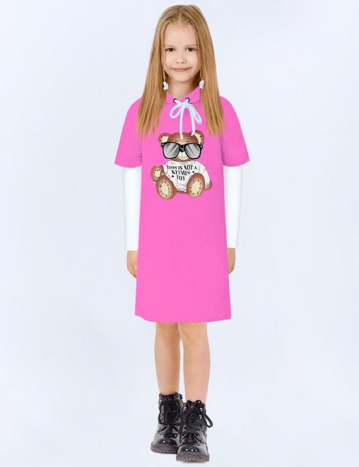 Платье-толстовка для девочки KETMIN МИШКА TOY цв.Розовый /длинный рукав