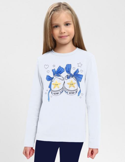 Лонгслив для девочки KETMIN КЕДЫ цв.Белый/синий