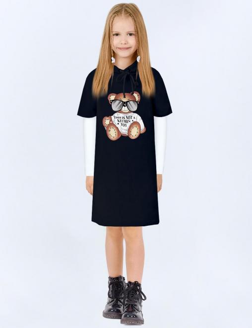 Платье-толстовка для девочки KETMIN МИШКА TOY цв.Чёрный /длинный рукав