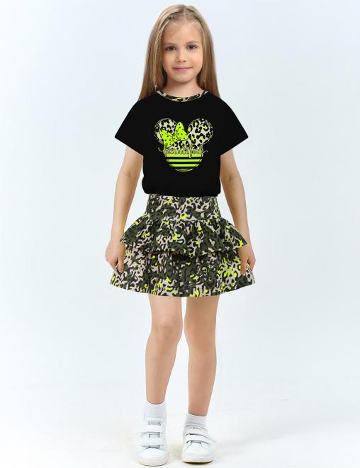 Костюм для девочки KETMIN ЕЖЕВИКА цв.Черный/Лео (Футболка/Юбка-шорты)