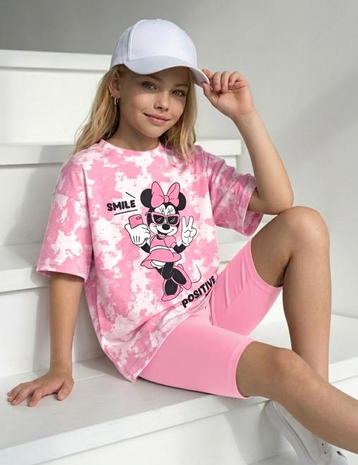 Костюм для девочки KETMIN МАЛИНА MINNIE POSITIVE цв.Тай Дай Розовый/розовый (Футболка/Велосипедки)
