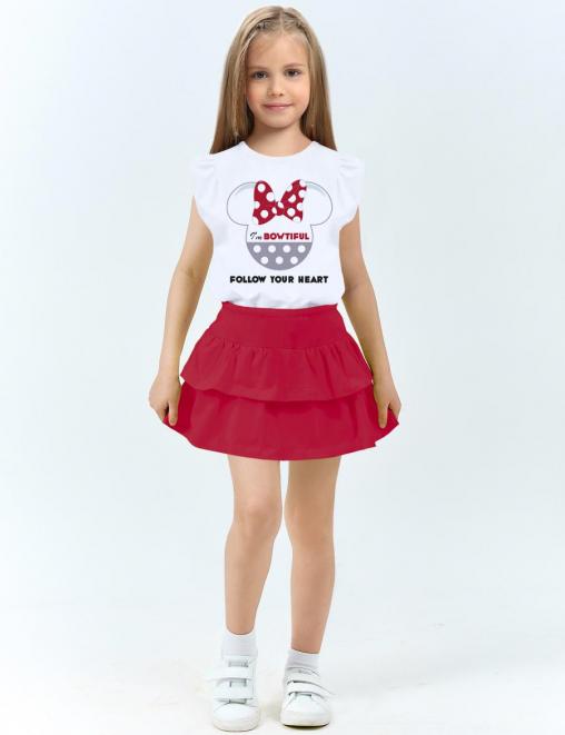 Костюм для девочки KETMIN ПРИНЦЕССА МИННИ цв.Белый/Красный (Футболка/Юбка шорты)