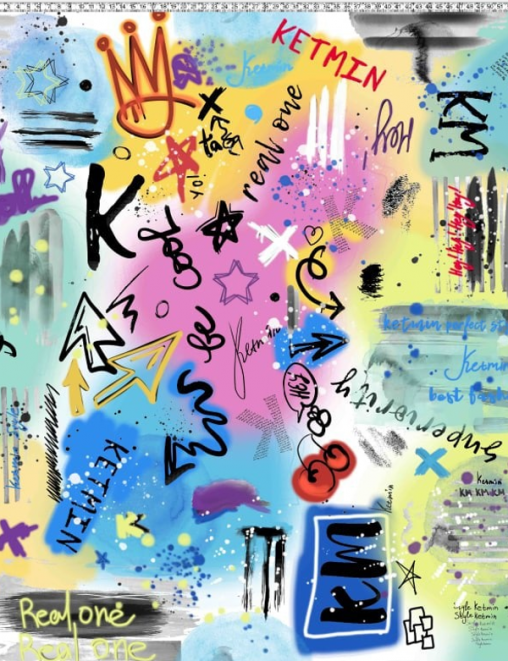 Футер 2-х нитка с лайкрой ш/полотно (без ПЭ) Граффити цв.Яркий Неон