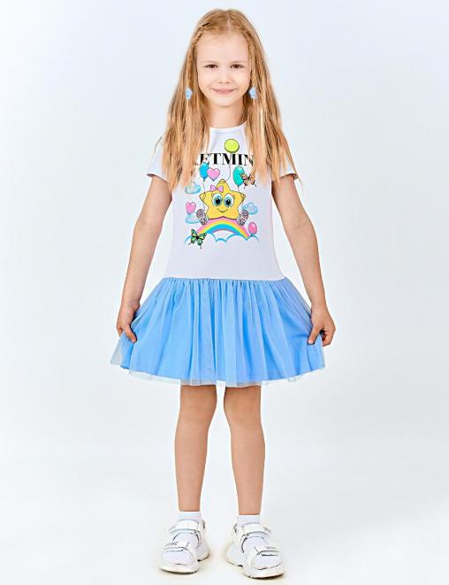 Платье для девочки KETMIN STAR MINI Light цв.Белый/Голубой с сеткой