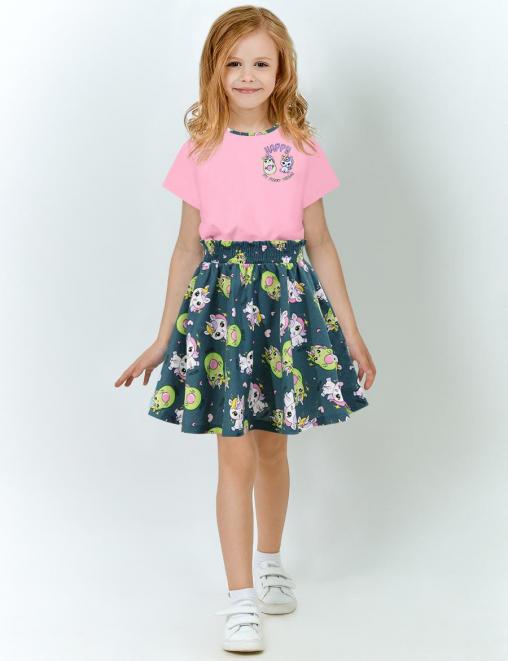 Костюм для девочки KETMIN HAPPY PR цв.Розовый/Авокадо серый (Футболка/Юбка)