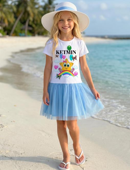 Платье для девочки KETMIN STAR MINI Light цв.Белый/Голубой с сеткой