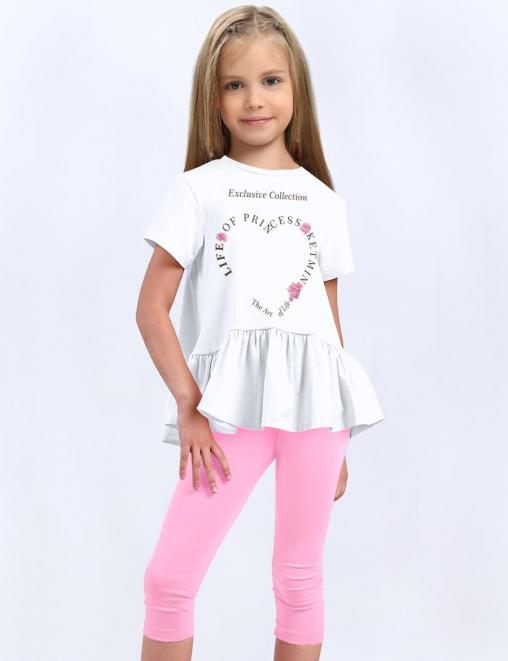 Костюм летний для девочки KETMIN LIFE цв.БелыйРозовый (Футболка/Бриджи)