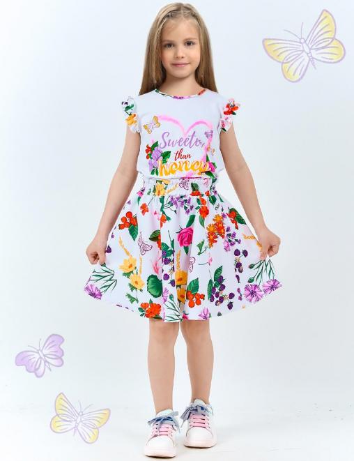 Костюм для девочки KETMIN КОНФЕТКА СЛАЩЕ МЁДА цв.Белый/Цветы