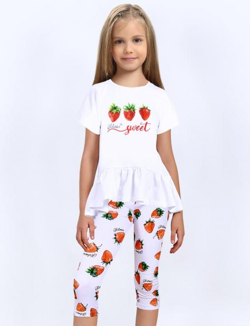 Костюм летний для девочки KETMIN LIFE цв.Белый/Клубника (Футболка/Бриджи)