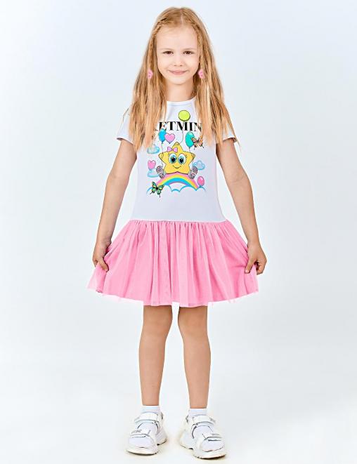 Платье для девочки KETMIN STAR MINI Light цв.Белый/Розовый с сеткой