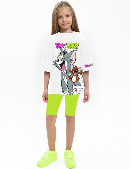 Костюм для девочки KETMIN МАЛИНА ТОМ И ДЖЕРРИ цв.Белый/салатовый (Футболка/Велосипедки)