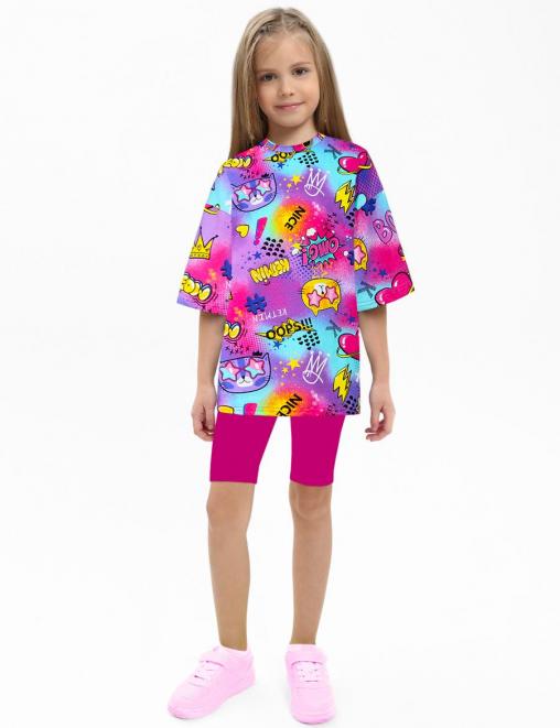 Костюм для девочки KETMIN МАЛИНА COMPACT цв.Котики/Фукси (Футболка/Велосипедки)
