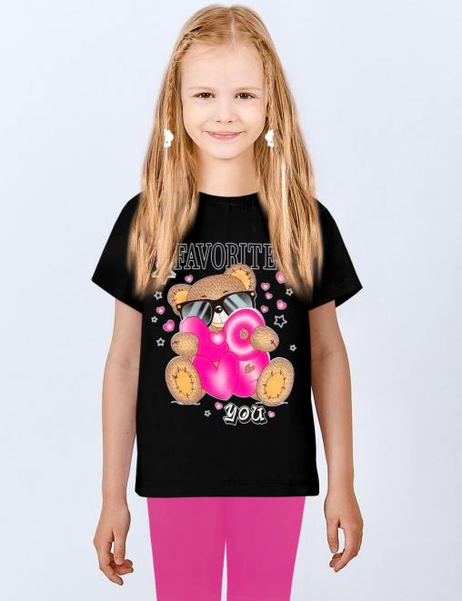 Футболка для девочки KETMIN HOME PR МИШКА LOVE цв.Черный/Фукси