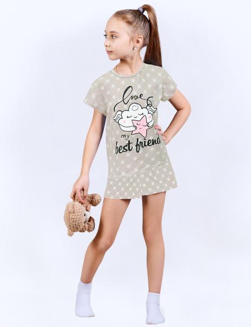 Пижама детская KETMIN DREAM ОБЛАЧКО цв.Бежевый со звёздами (Футболка/Шорты)