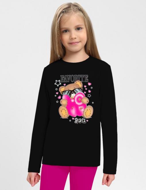 Лонгслив для девочки KETMIN МИШКА LOVE цв.Черный/Фукси