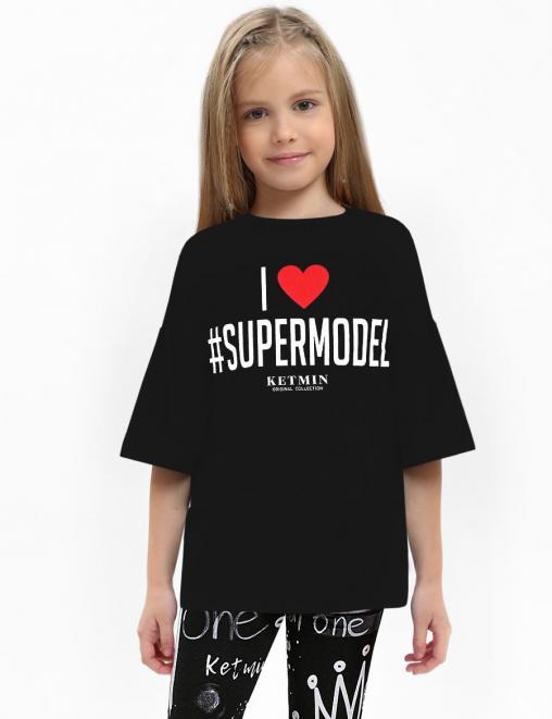 Футболка для девочки KETMIN #SUPERMODEL цв.Чёрный