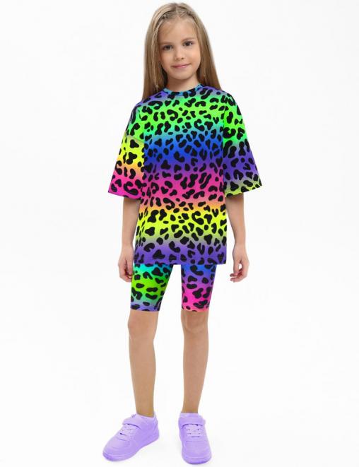 Костюм для девочки KETMIN МАЛИНА ONE цв.ЛЕО Неон (Футболка/Велосипедки)