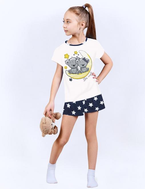 Пижама детская КОМФОРТ ЗВЁЗДНАЯ ПАРОЧКА цв.Белый/Синий Звёзды (Футболка/Шорты)