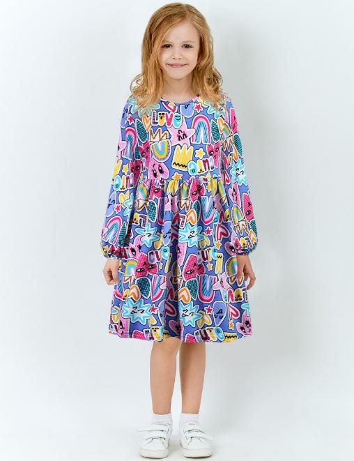 Платье для девочки КАПЕЛЬКА Смайлики цв.Голубой