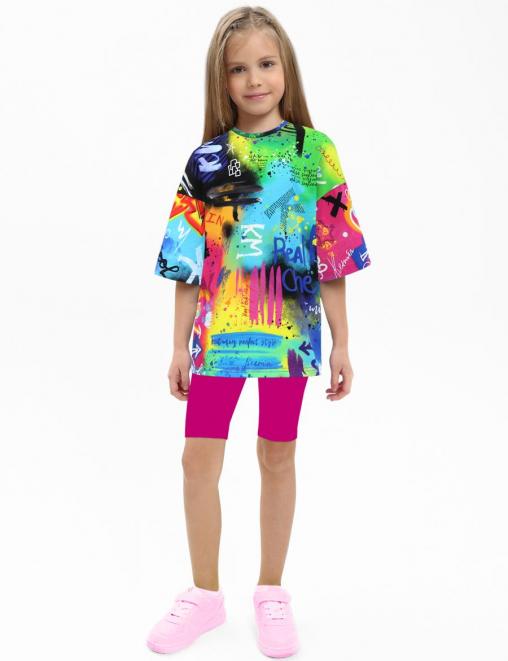Костюм для девочки KETMIN МАЛИНА COMPACT цв.Граффити Черный Неон/Фукси (Футболка/Велосипедки)