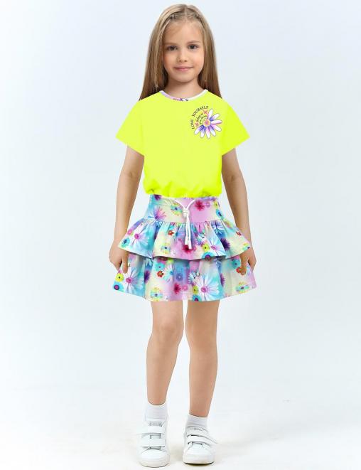 Костюм для девочки KETMIN ЕЖЕВИКА цв.Лайм/Лето (Футболка/Юбка-шорты)