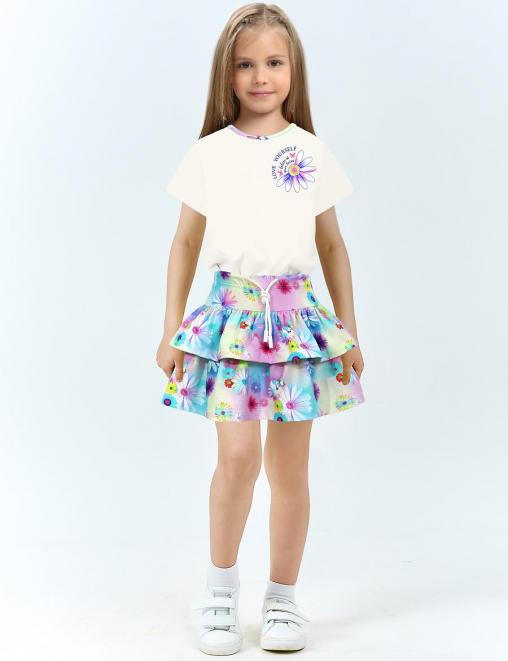 Костюм для девочки KETMIN ПРИНЦЕССА цв.Экрю/Лето (Футболка/Юбка-шорты)