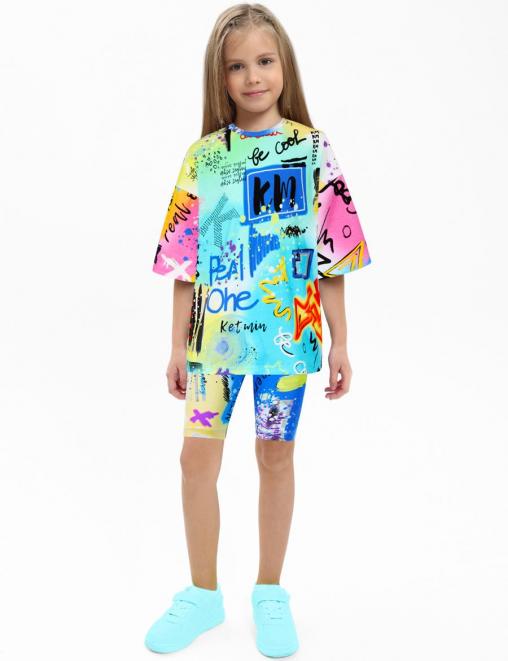 Костюм для девочки KETMIN МАЛИНА ONE цв.Граффити Яркий Неон (Футболка/Велосипедки)