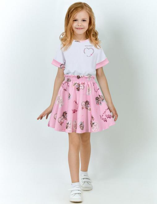 Костюм летний для девочки KETMIN АНГЕЛ цв.Белый/Розовый (Футболка/Юбка)