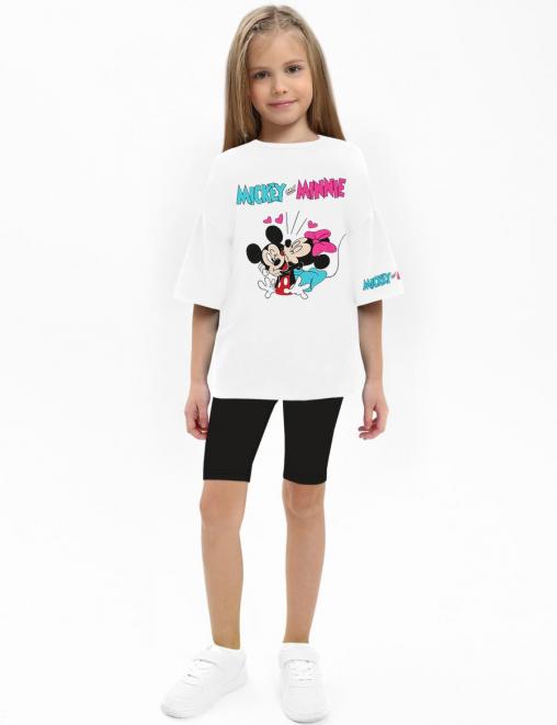 Костюм для девочки KETMIN МАЛИНА МИККИ И МИННИ цв.Белый/черный (Футболка/Велосипедки)