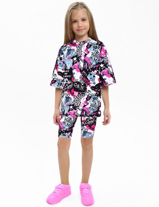 Костюм для девочки KETMIN МАЛИНА ONE цв.ПАНДА ЛЕО (Футболка/Велосипедки)