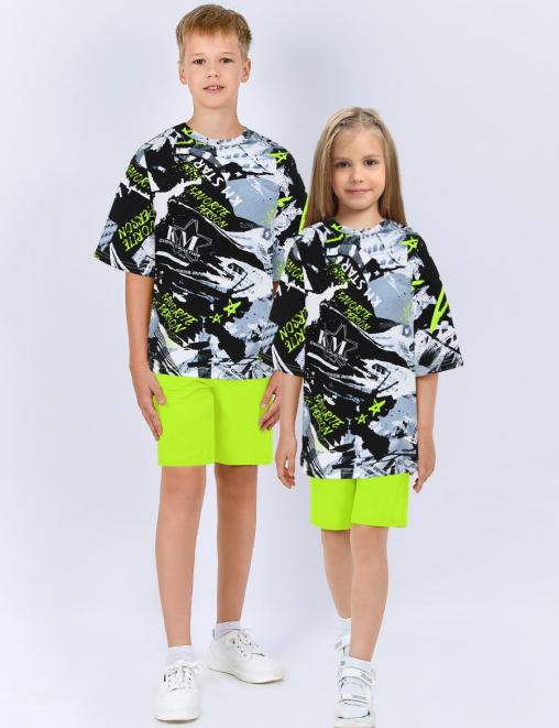 Костюм KETMIN МАЙАМИ цв.Мегаполис/салатовый (Футболка/Шорты)